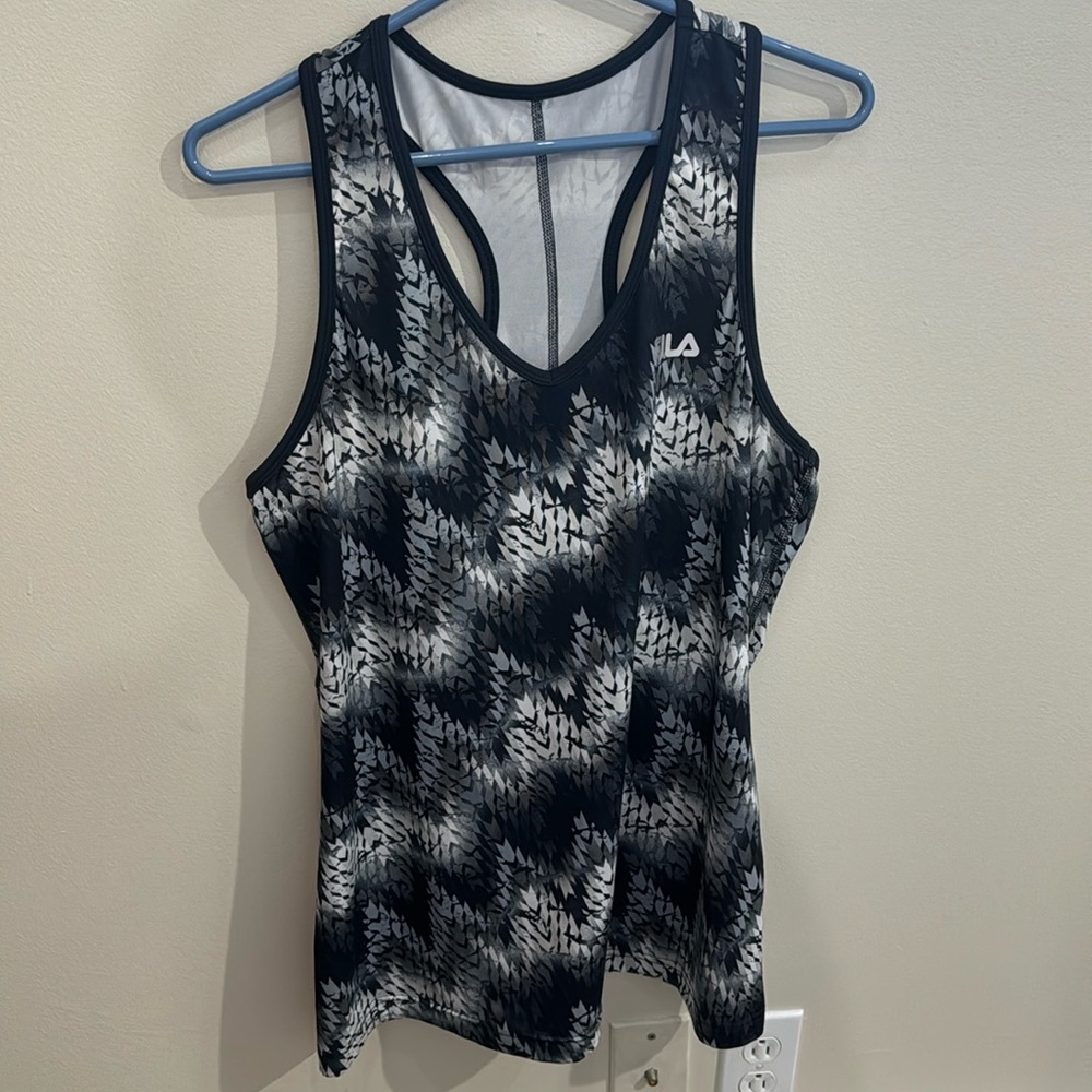 Women’s Fila Sport racer back tank top. XL, black and gray.